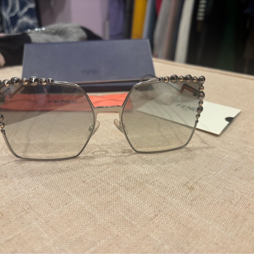 Fendi Gray Sunglasses with Studded Frame